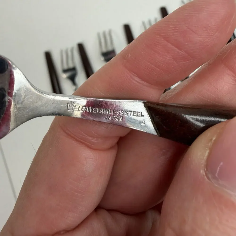 Eldan ELD2-BROWN Set‎ Of 10 Cocktail Forks Mid Century Modern Flatware Stainless
